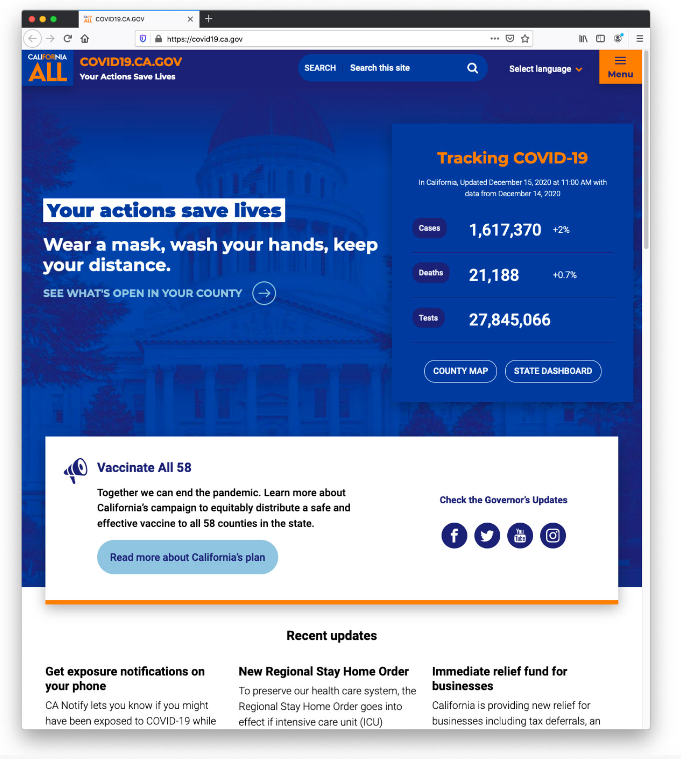Covid19 website screenshot