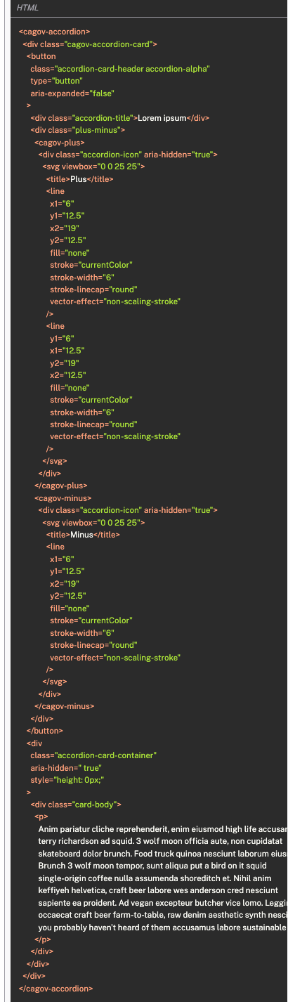 The code for the accordion component. It's long, about 75 lines.