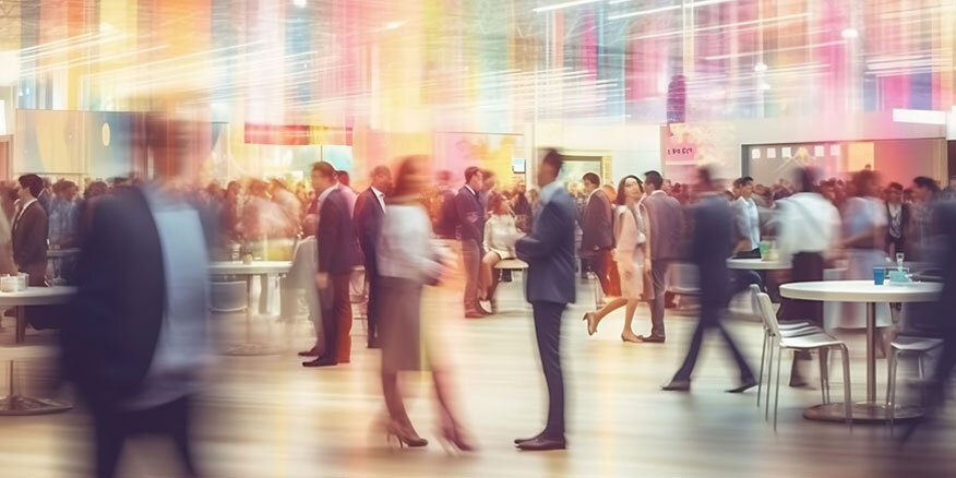 People in motion at a job fair
