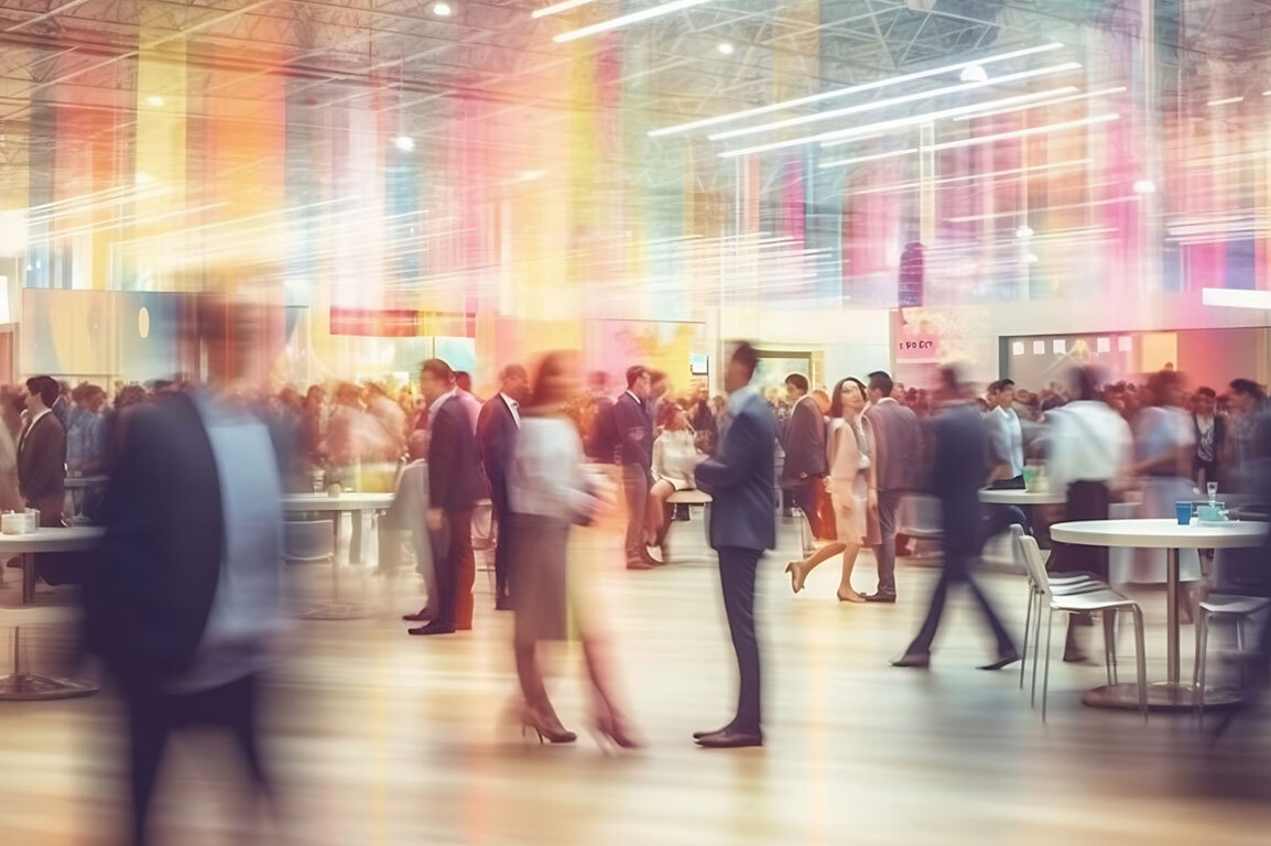 People in motion at a job fair